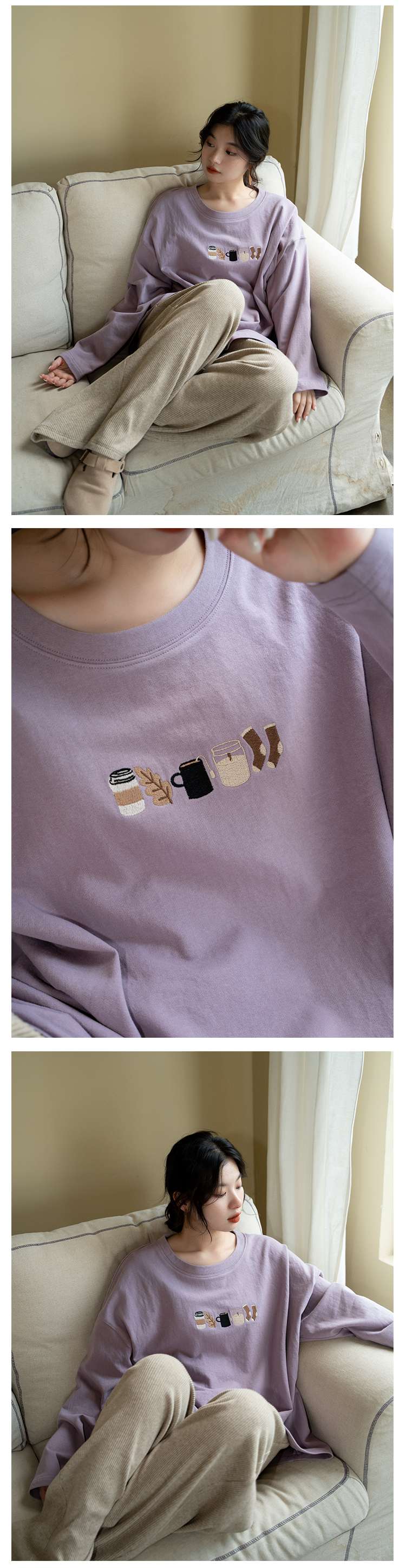 レディース コーヒータイム刺繍入りスウェット