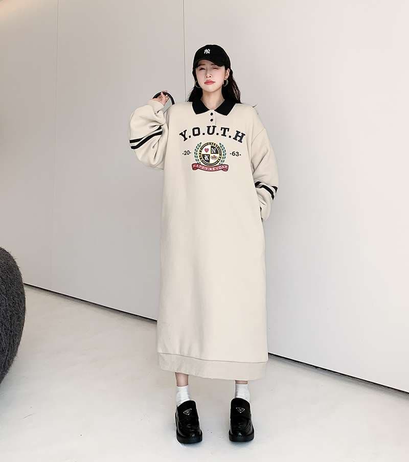 レディース Y.O.U.T.H.カレッジロゴ オーバーサイズスウェットワンピース