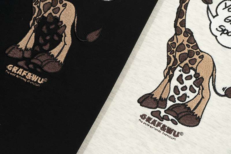 レディース スウェット キリン刺繍入りユーモアTシャツ