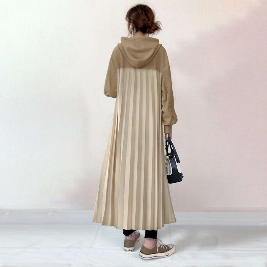 レディース スウェット ゆったりフーディロングワンピース