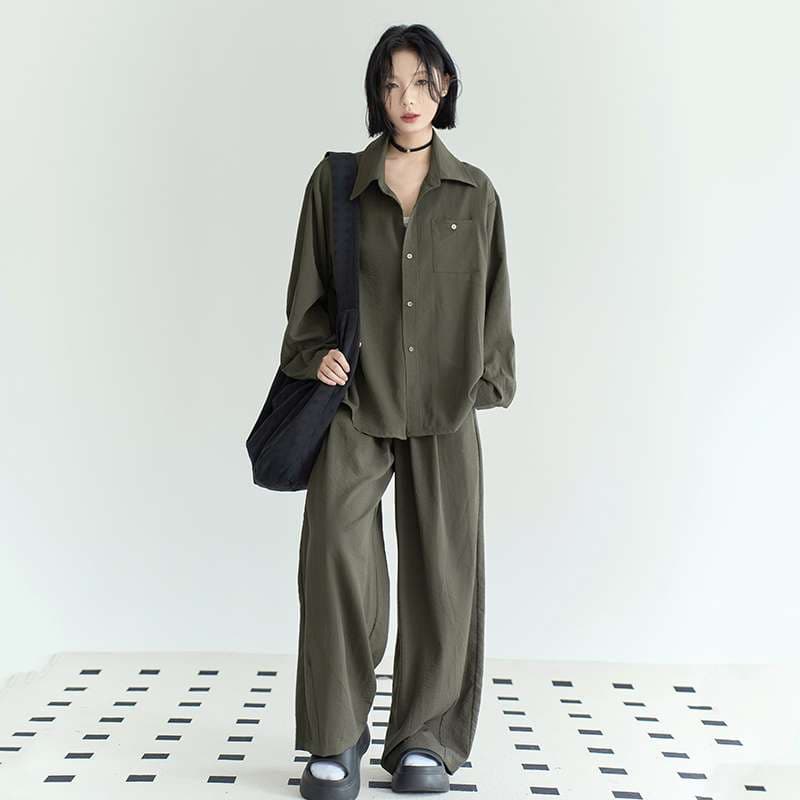 レディース スウェット ゆったりシルエットのシャツパンツセット