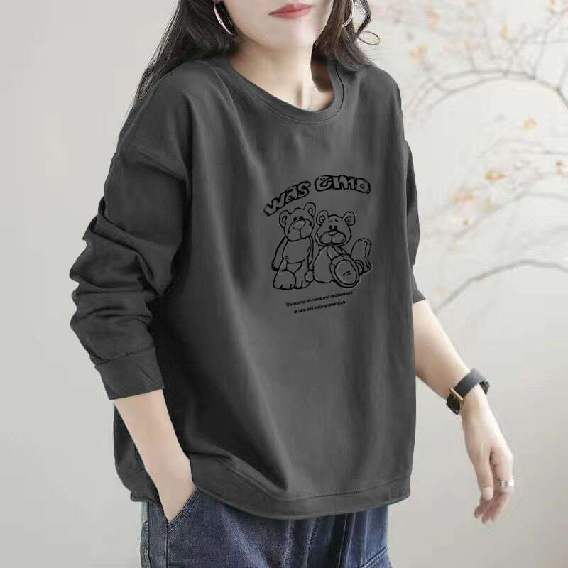 レディース スウェット クマさんプリント ゆったりトレーナー