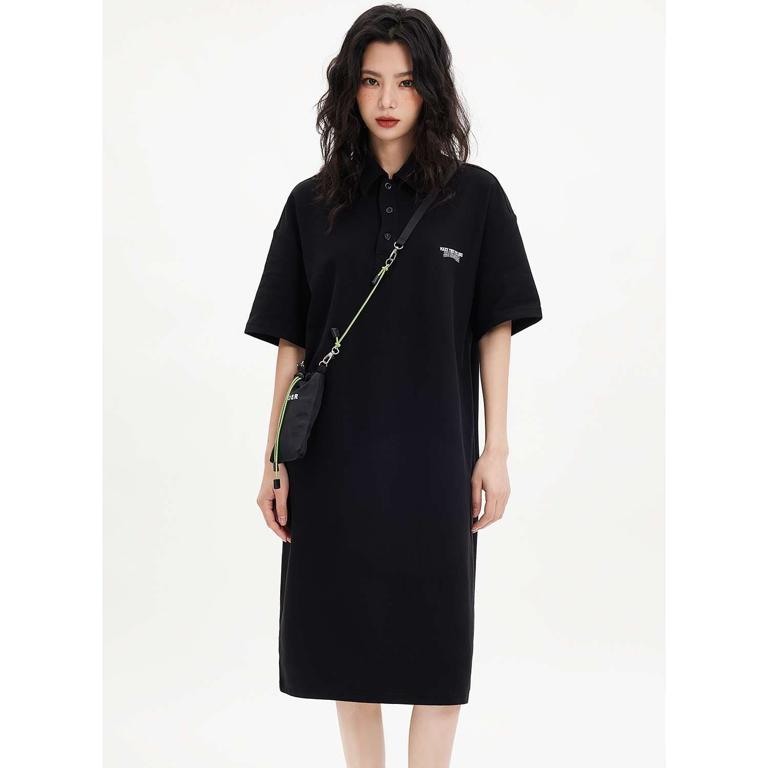 レディース スウェット オーバーサイズポロシャツワンピース