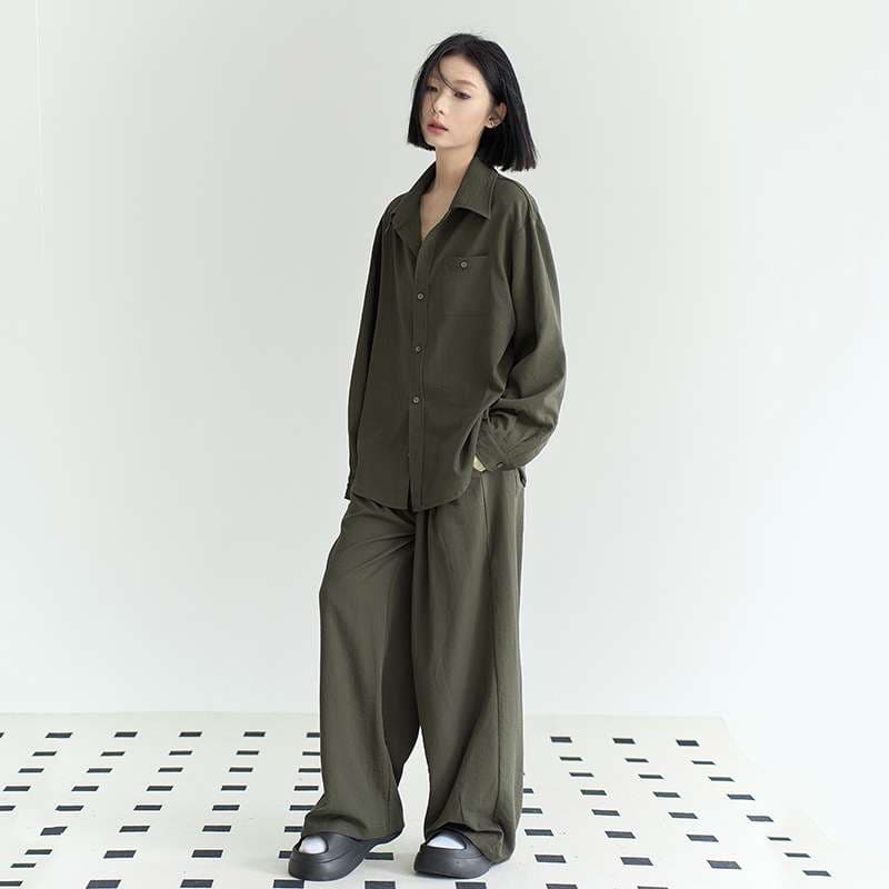 レディース スウェット ゆったりシルエットのシャツパンツセット