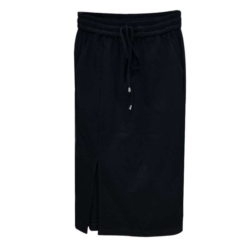 レディース ウエストリボン付きスリット入りスウェットロングスカート