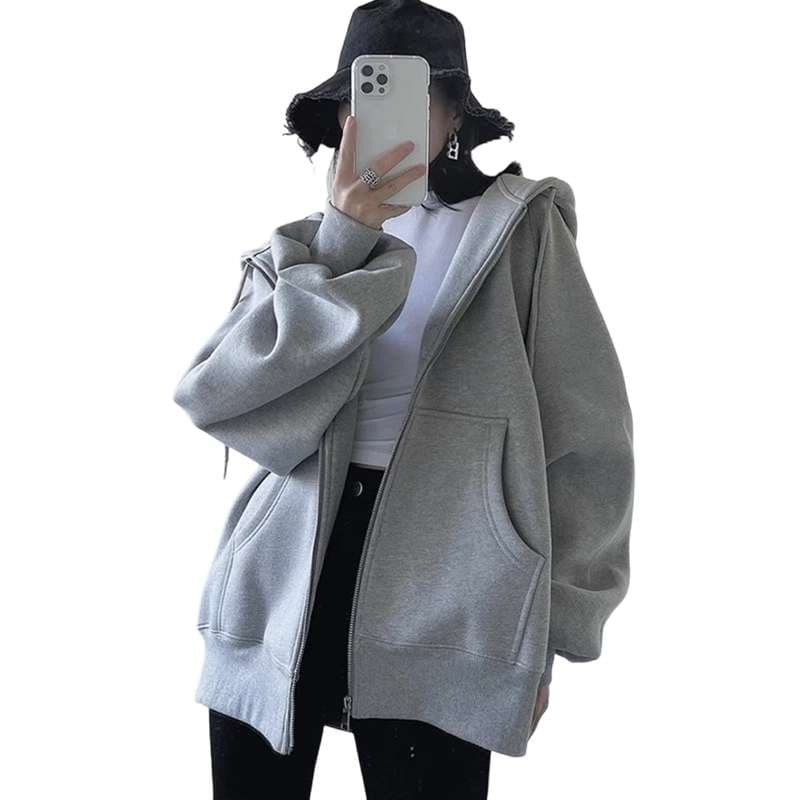レディース スウェット ゆったりフード付きジップアップパーカー