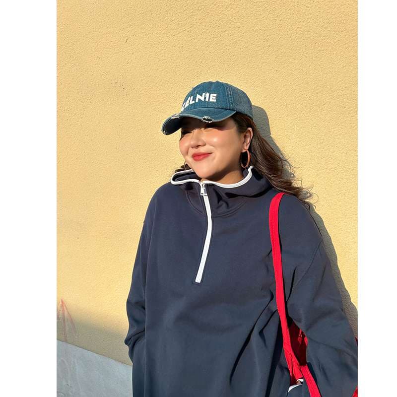 レディース ゆったりシルエットハーフジップスウェット