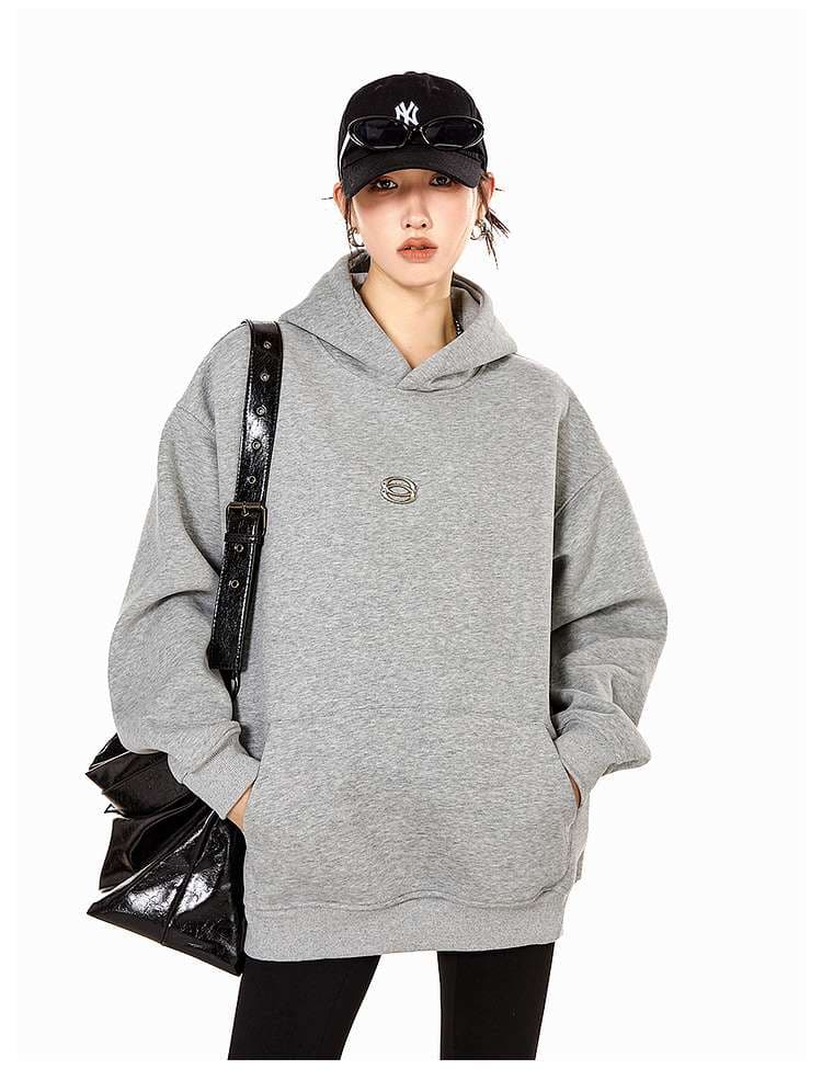 レディース スウェット オーバーサイズ ミニマルロゴ パーカー