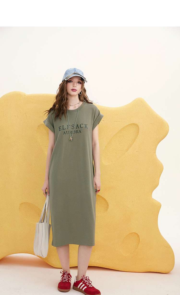 レディース スウェット ELFSACKロゴ入りカジュアルTシャツワンピース
