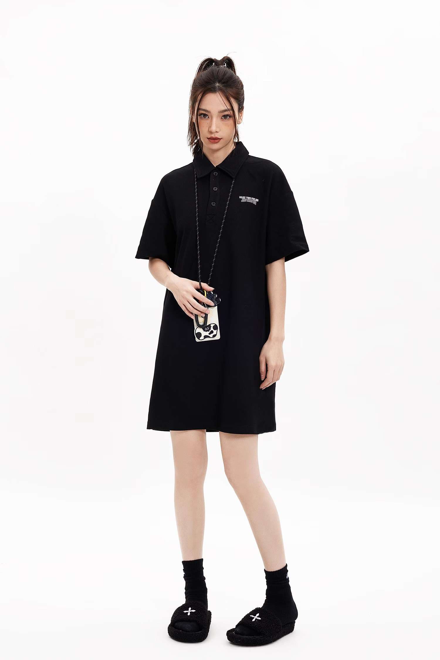 レディース スウェット オーバーサイズポロシャツワンピース