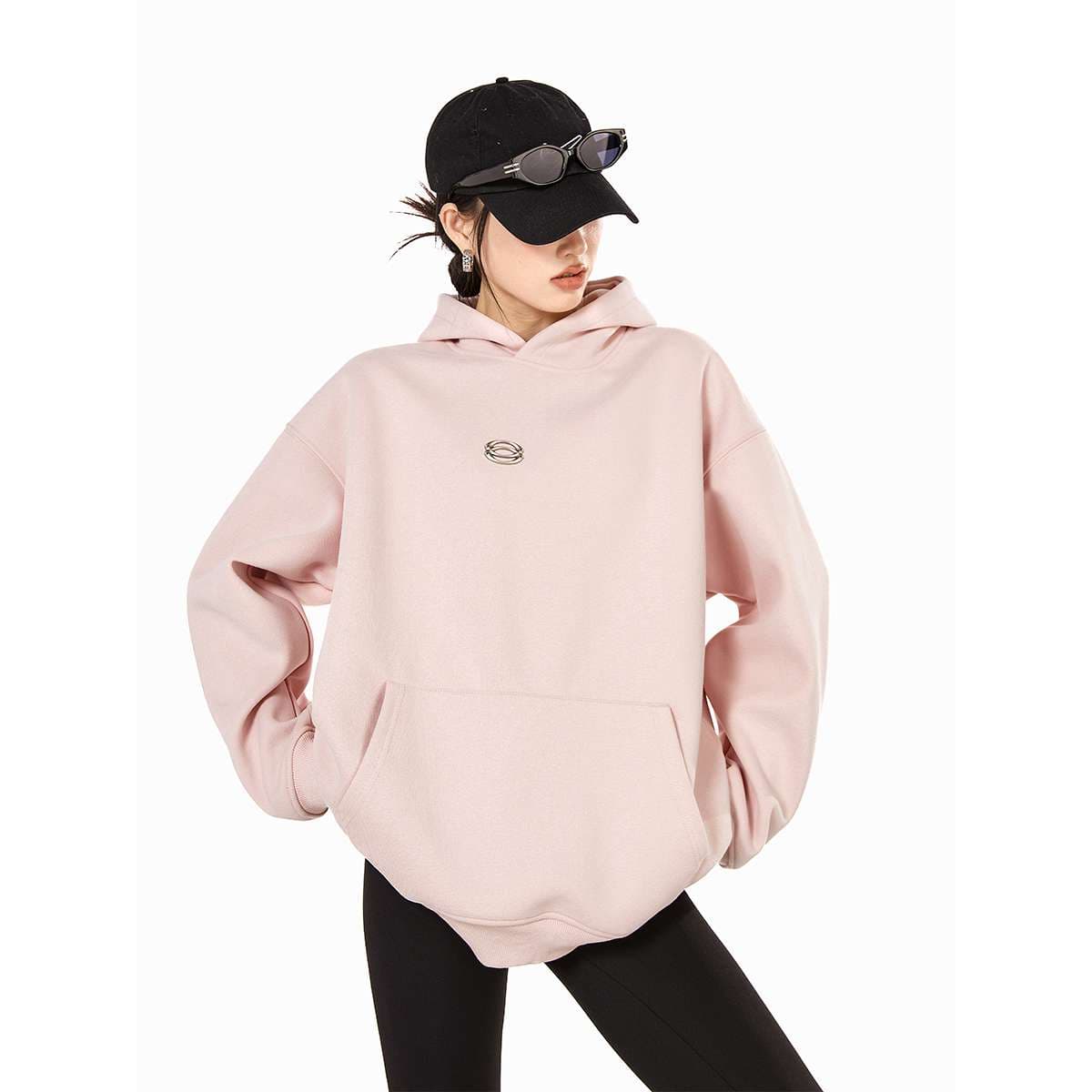 レディース スウェット オーバーサイズ ミニマルロゴ パーカー
