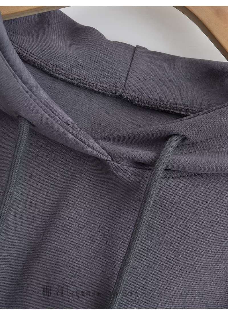 レディース スウェット シンプルクロップドパーカー ワイドスリーブ