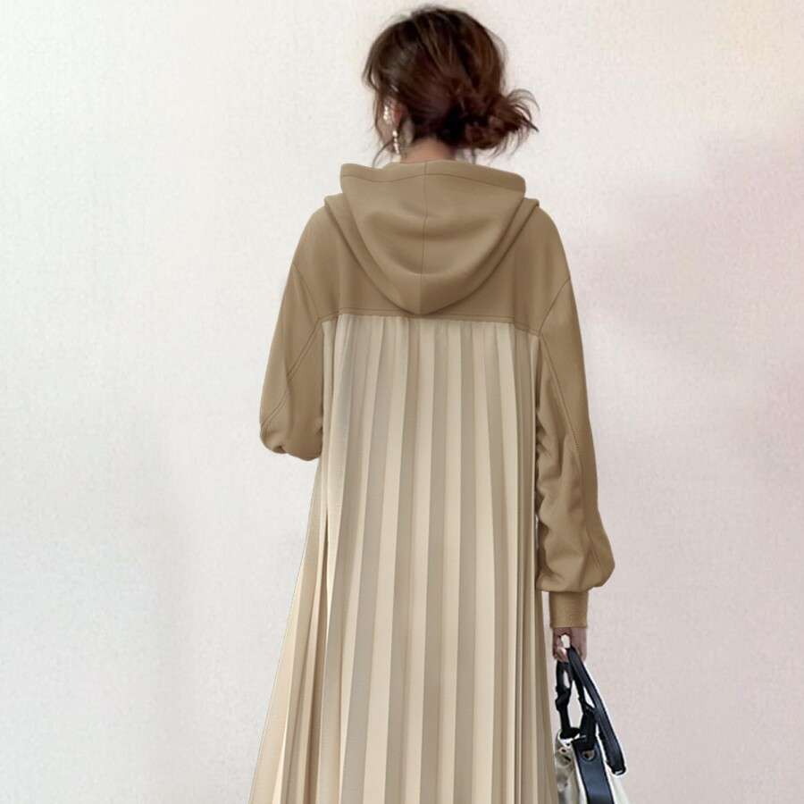 レディース スウェット ゆったりフーディロングワンピース