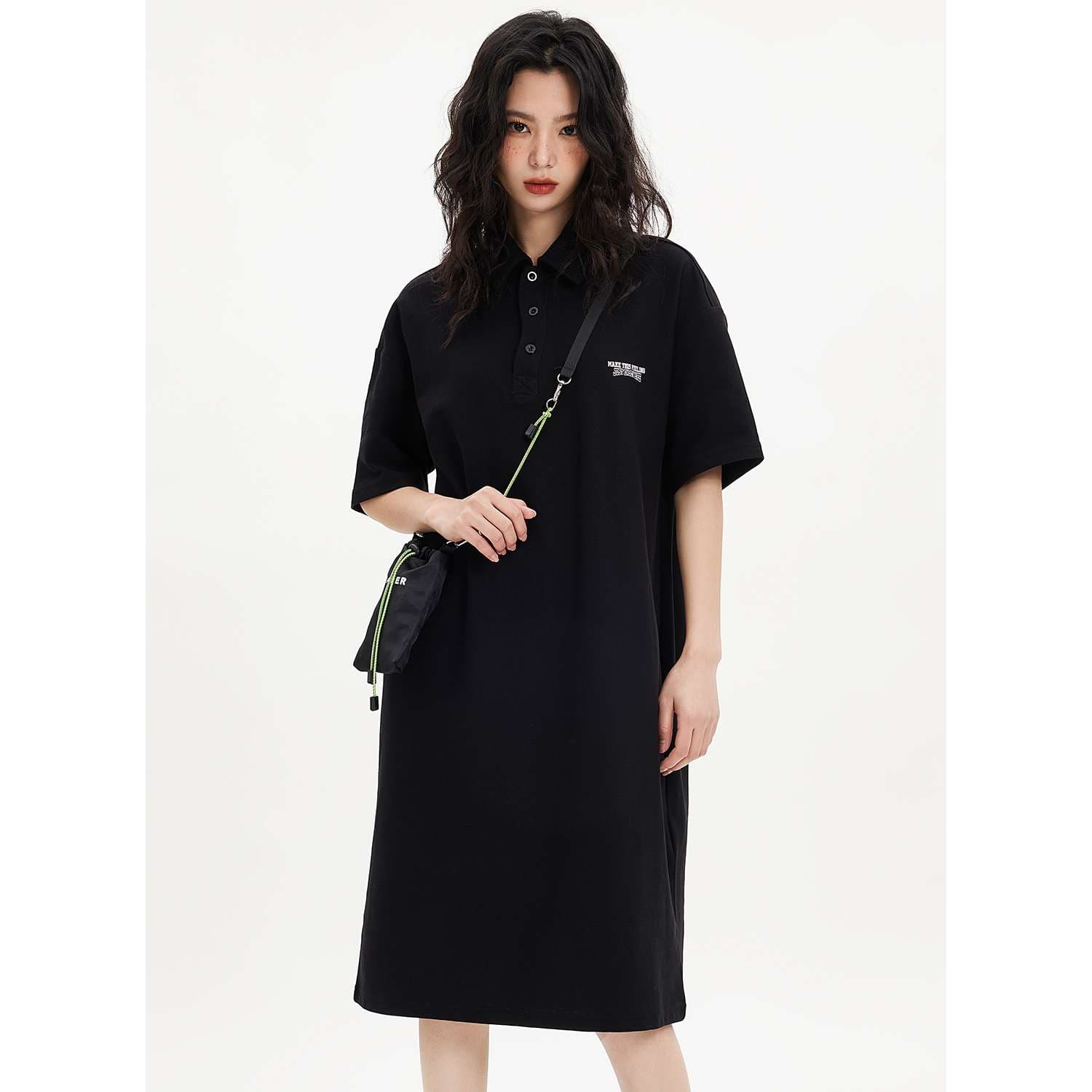 レディース スウェット オーバーサイズポロシャツワンピース