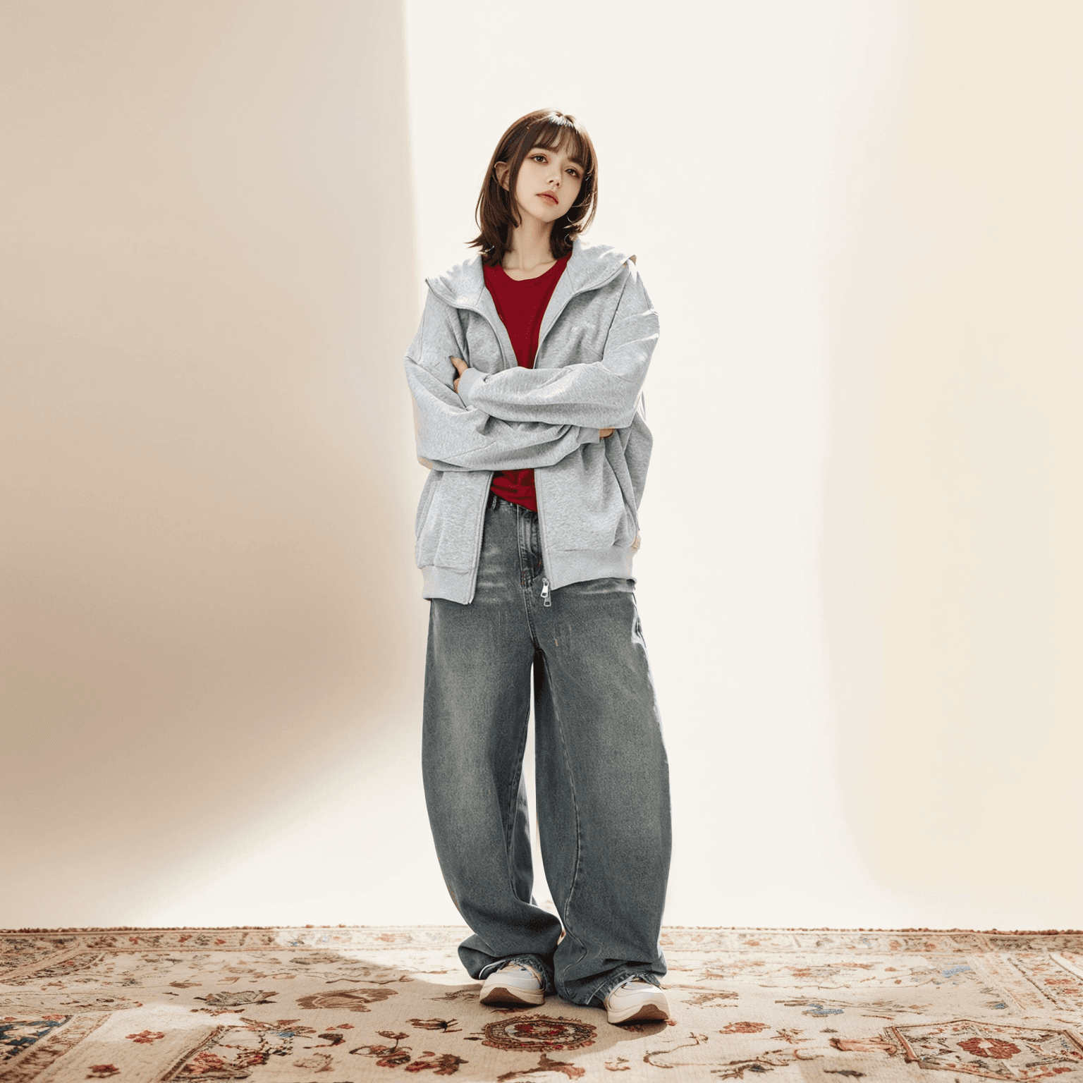 レディース スウェット オーバーサイズ ジップアップ パーカー