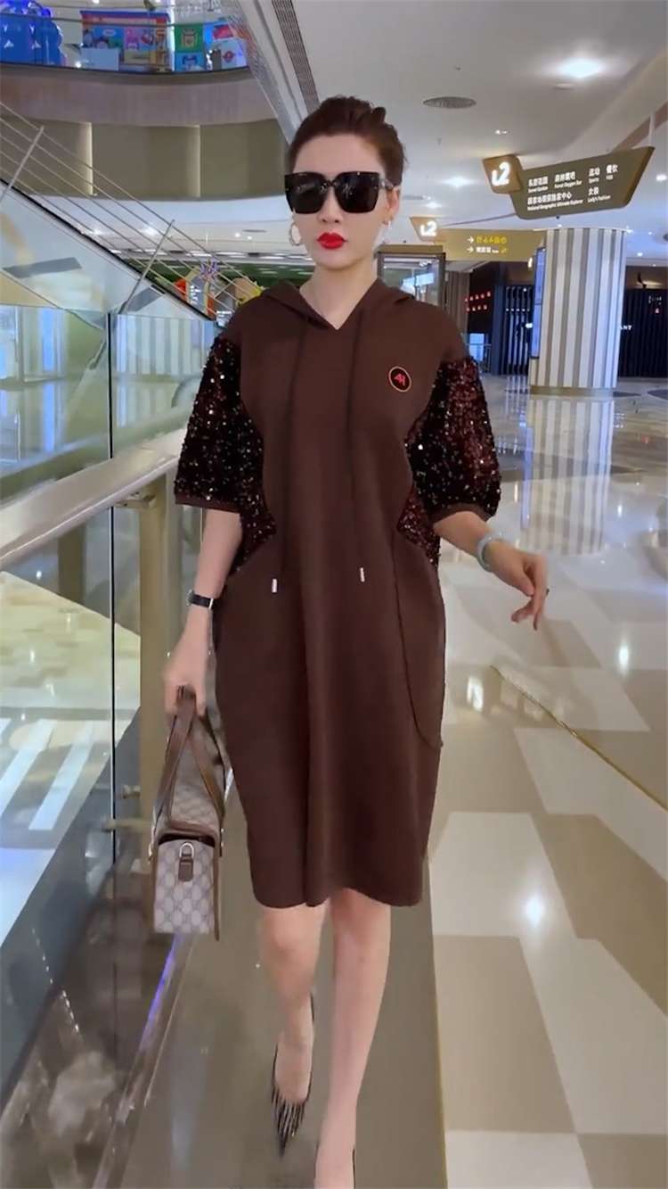 レディース スウェット スパークリングスリーブ フーディワンピース