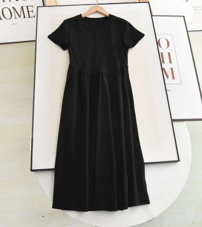 レディース スウェット シンプルエレガント 半袖ロングワンピース