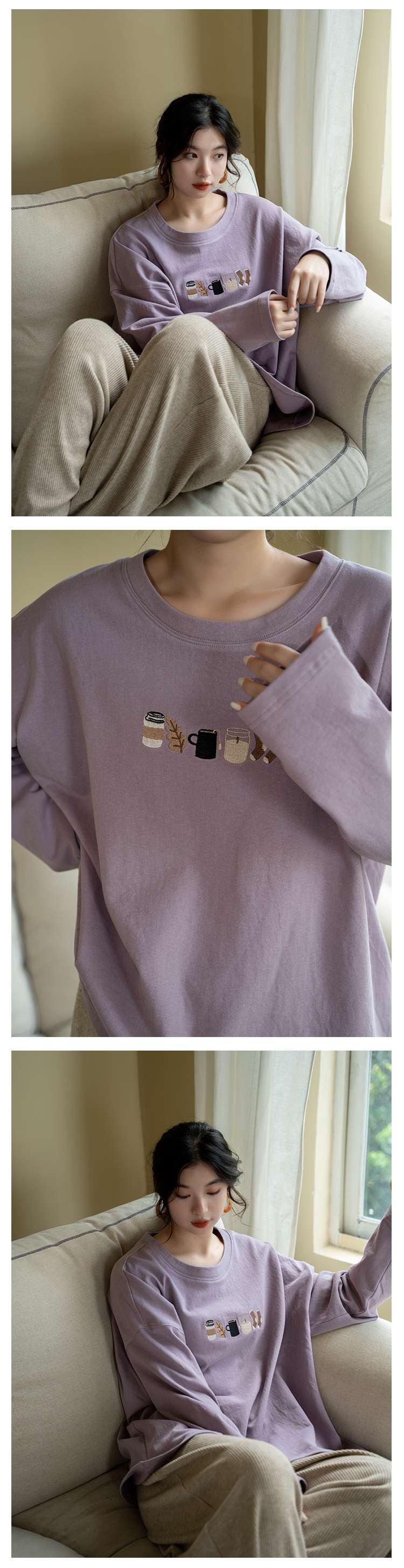 レディース コーヒータイム刺繍入りスウェット