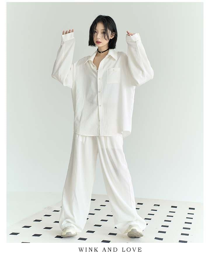レディース スウェット ゆったりシルエットのシャツパンツセット