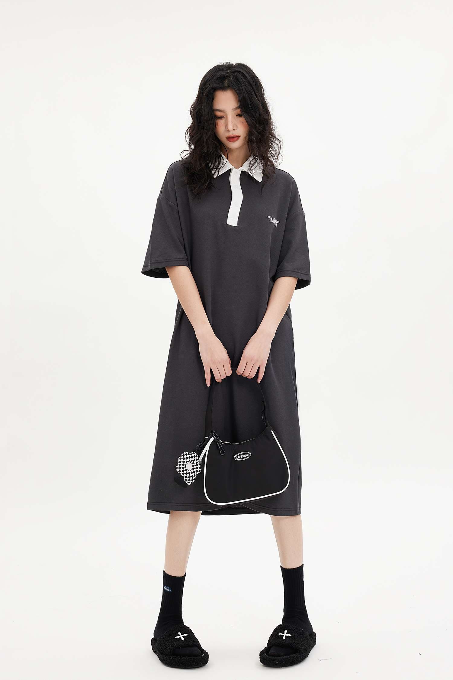 レディース スウェット オーバーサイズポロシャツワンピース