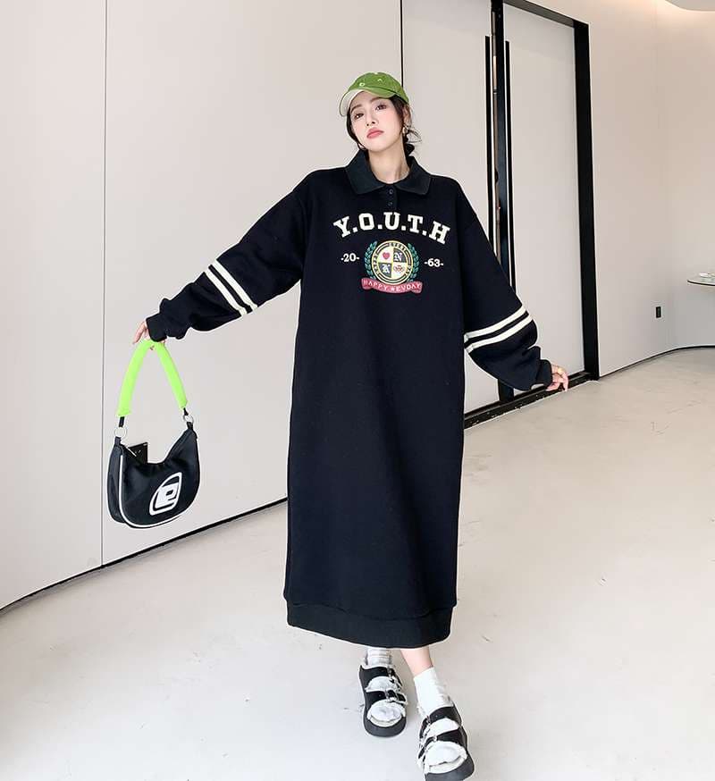 レディース Y.O.U.T.H.カレッジロゴ オーバーサイズスウェットワンピース