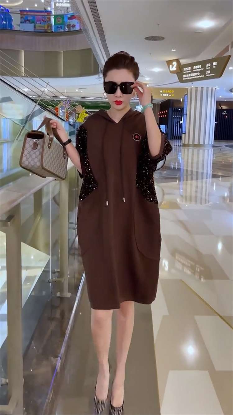 レディース スウェット スパークリングスリーブ フーディワンピース