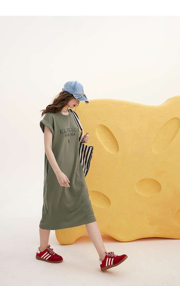 レディース スウェット ELFSACKロゴ入りカジュアルTシャツワンピース
