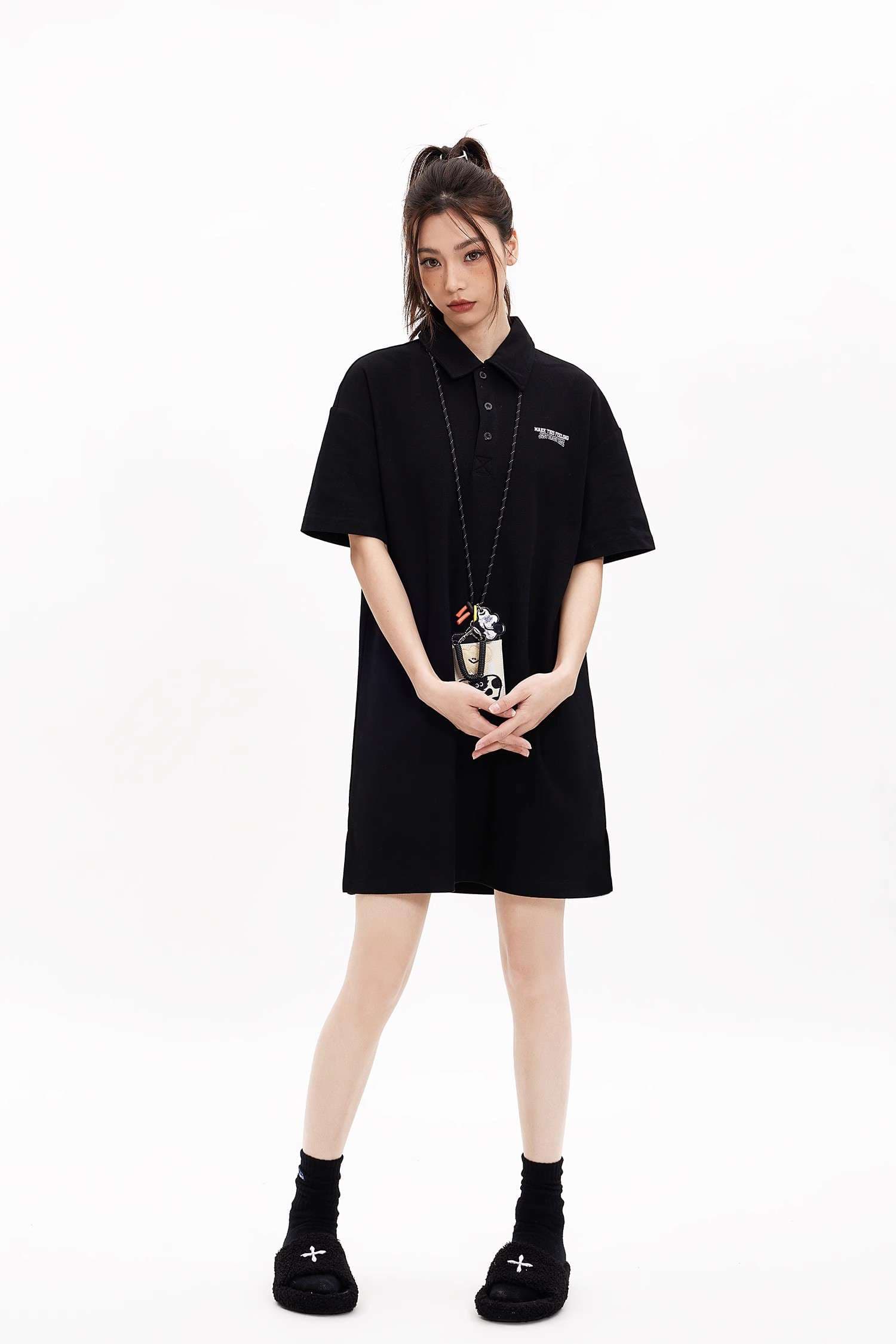 レディース スウェット オーバーサイズポロシャツワンピース