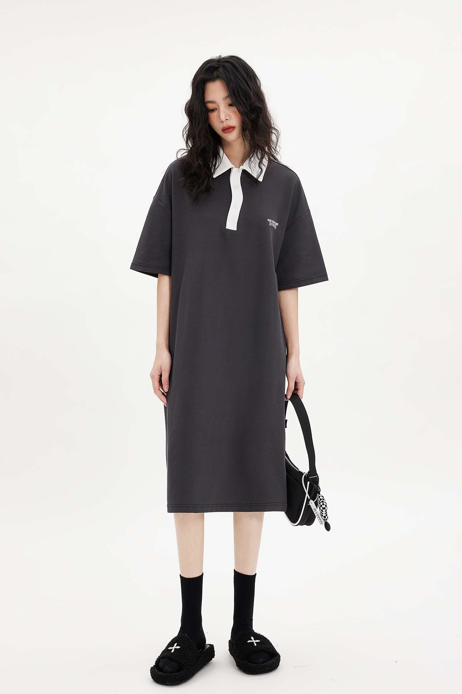 レディース スウェット オーバーサイズポロシャツワンピース