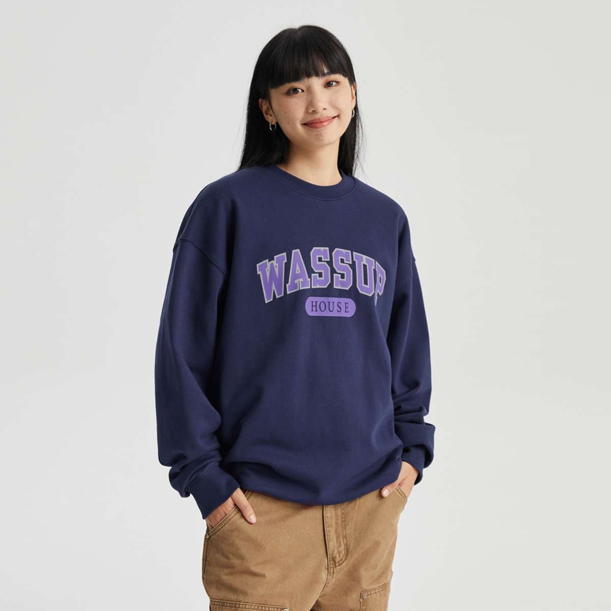 レディース ワッサップハウス カレッジロゴスウェット