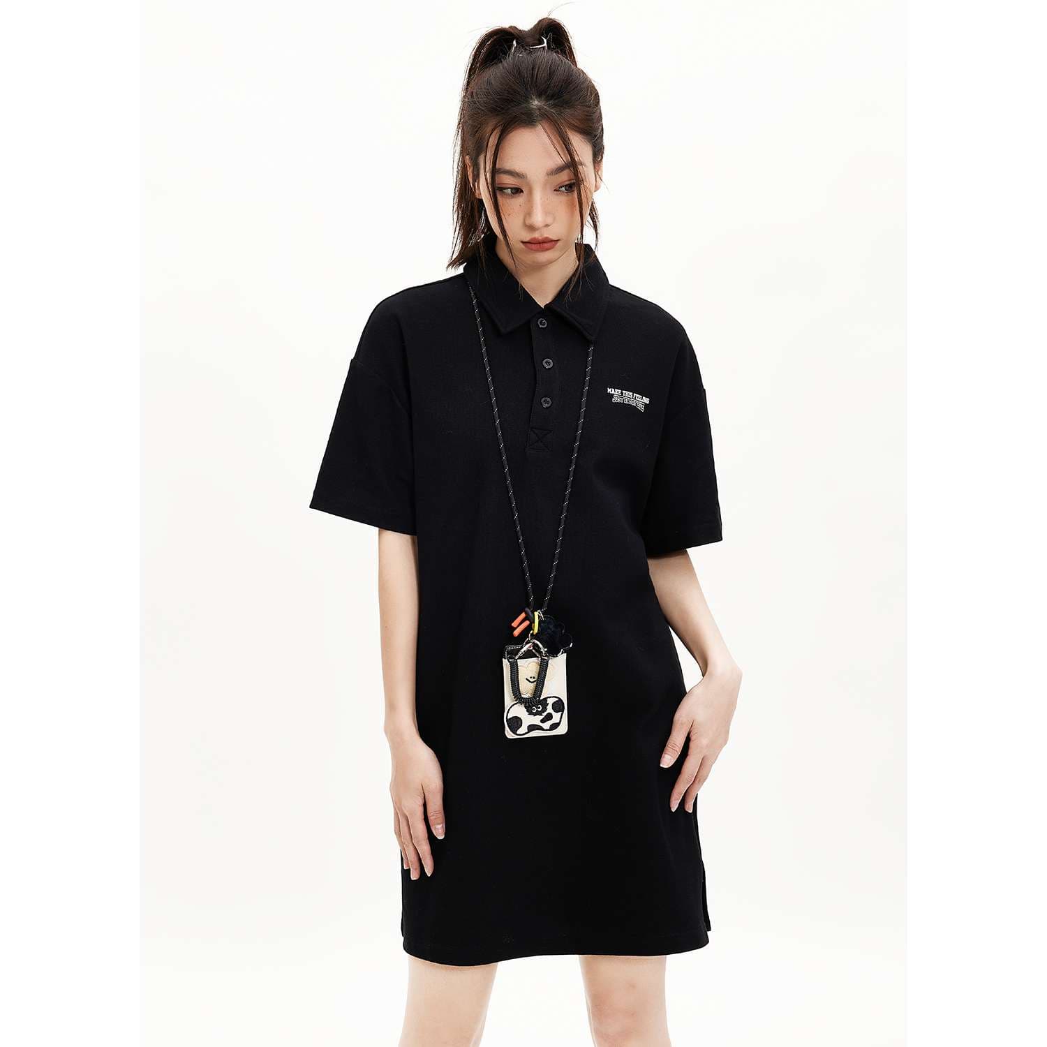 レディース スウェット オーバーサイズポロシャツワンピース