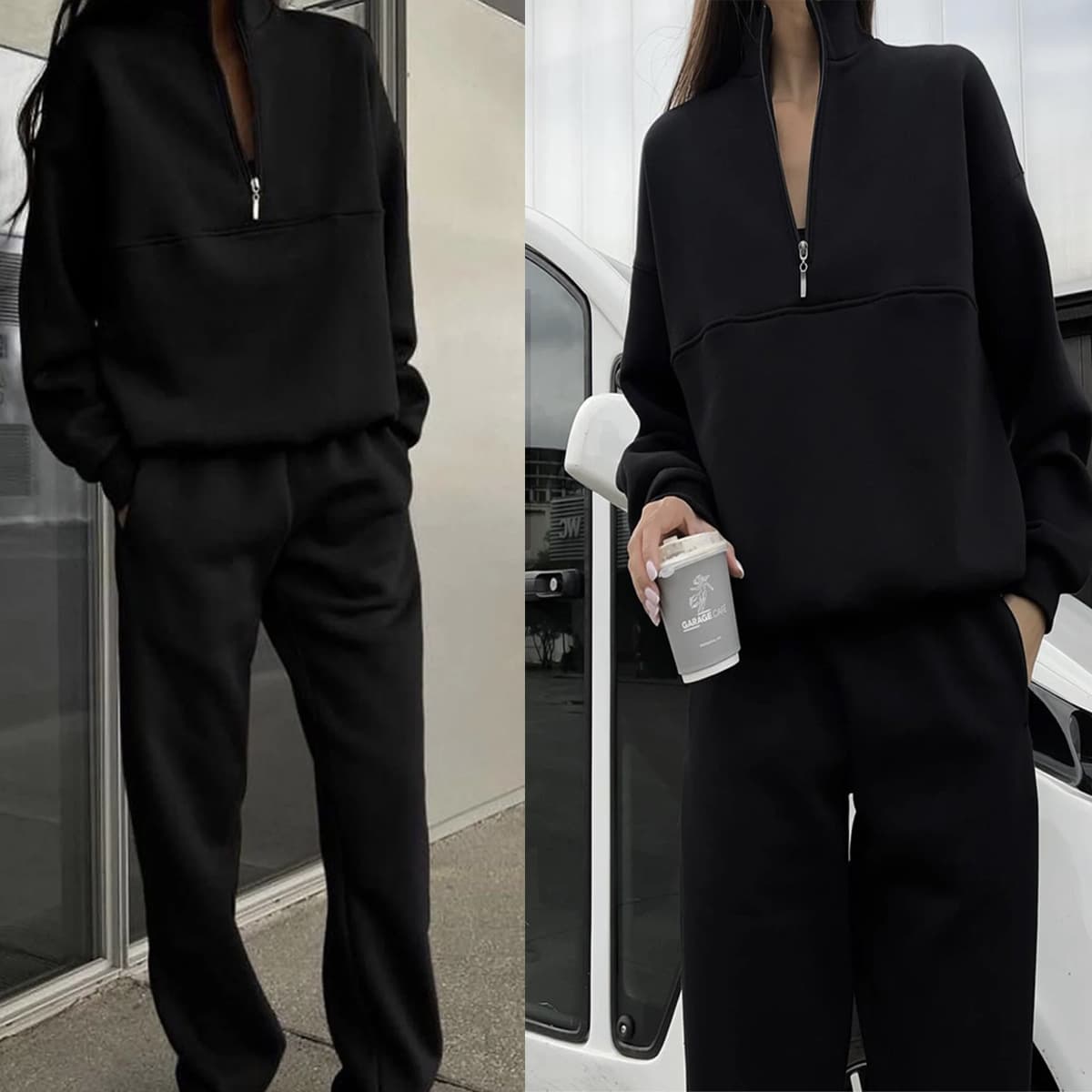 レディース シンプルハーフジップスウェットセットアップ