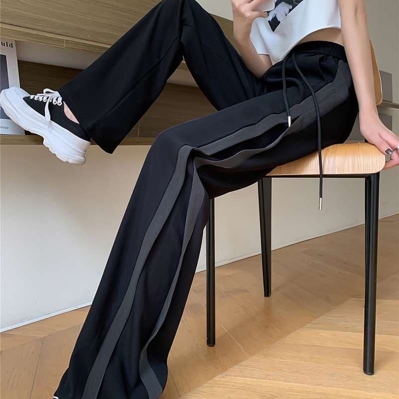 レディース サイドラインワイドスウェットパンツ