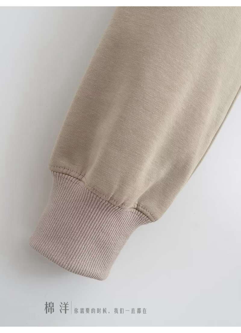 レディース スウェット シンプルクロップドパーカー ワイドスリーブ