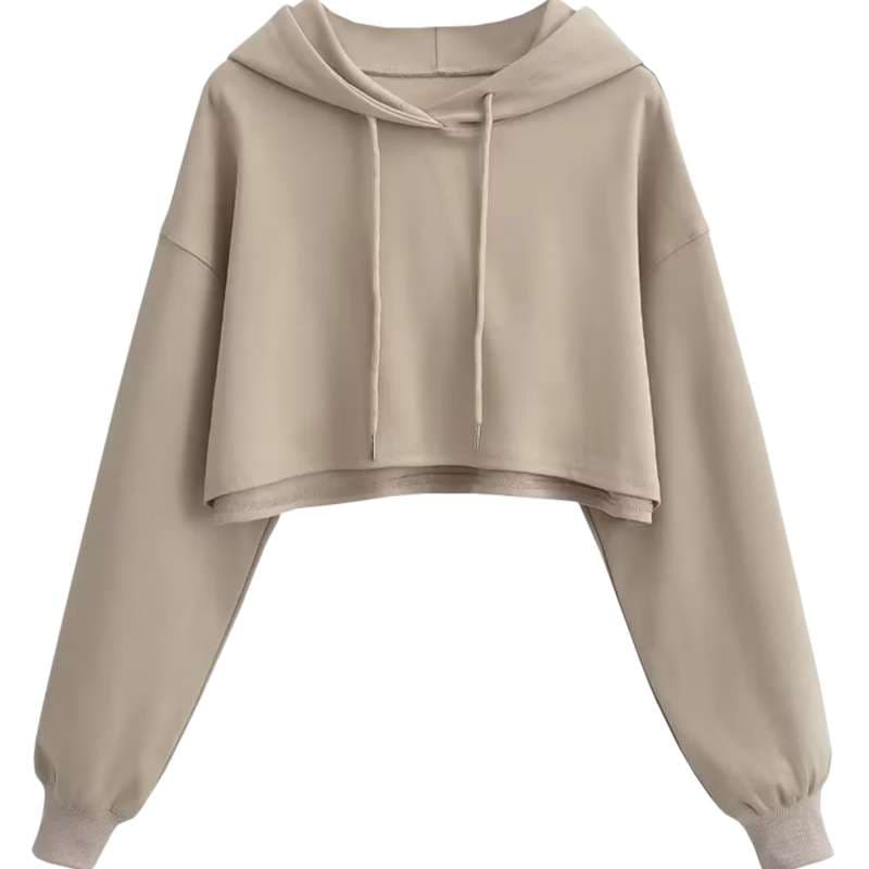 レディース スウェット シンプルクロップドパーカー ワイドスリーブ