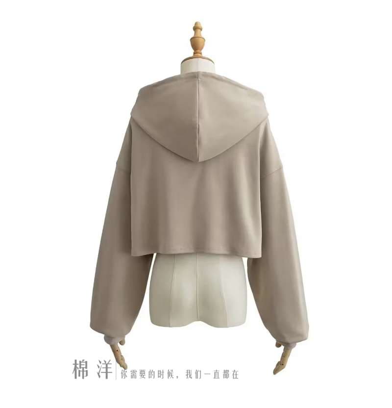 レディース スウェット シンプルクロップドパーカー ワイドスリーブ