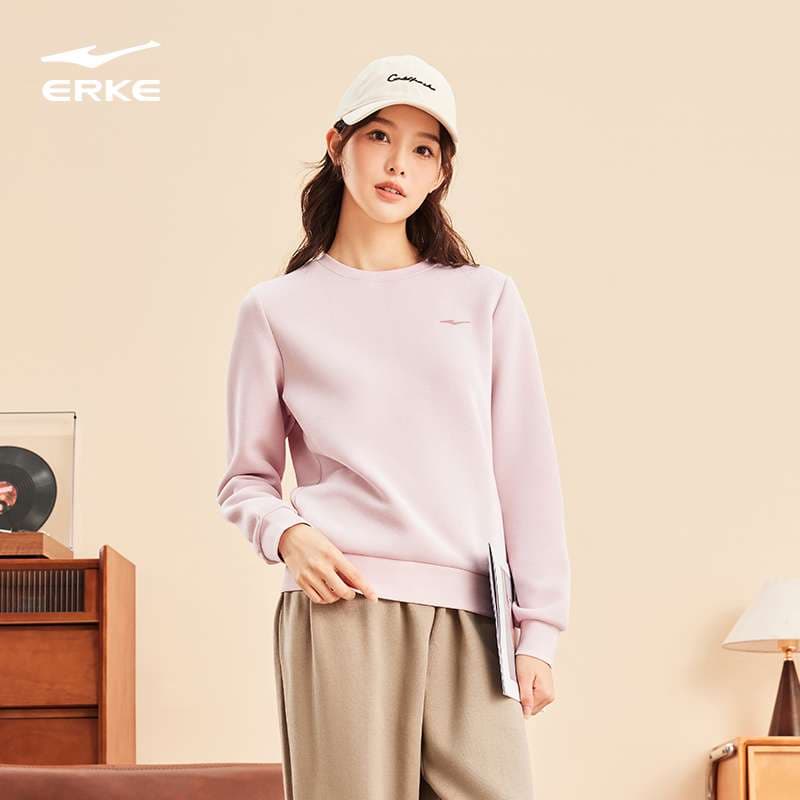 レディース シンプルロゴ刺繍入りクルーネックスウェット