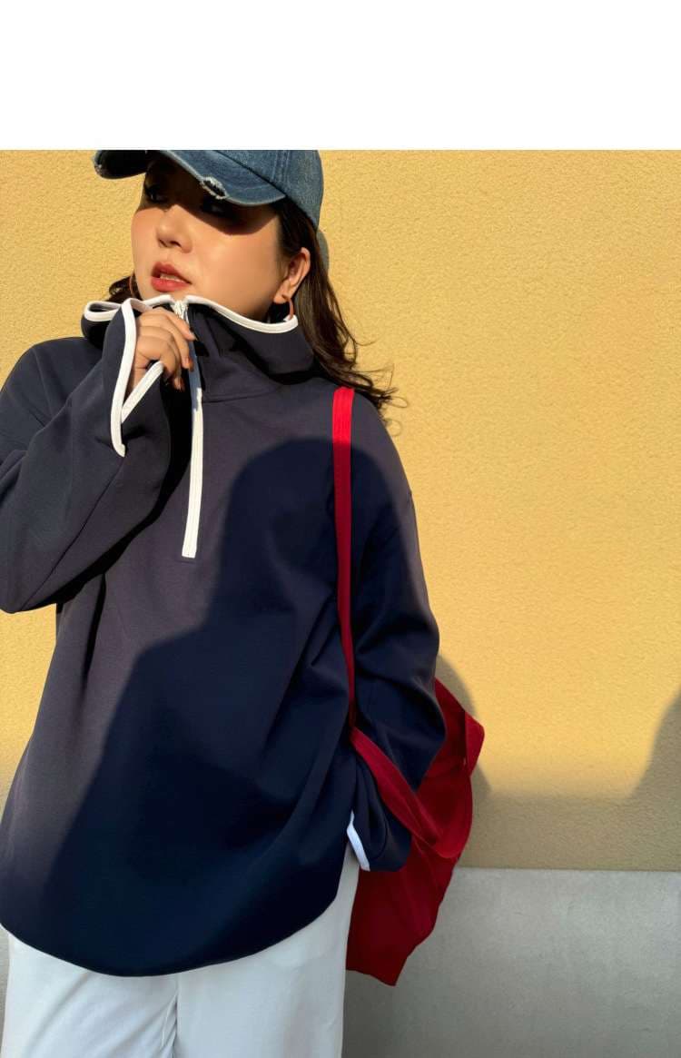 レディース ゆったりシルエットハーフジップスウェット