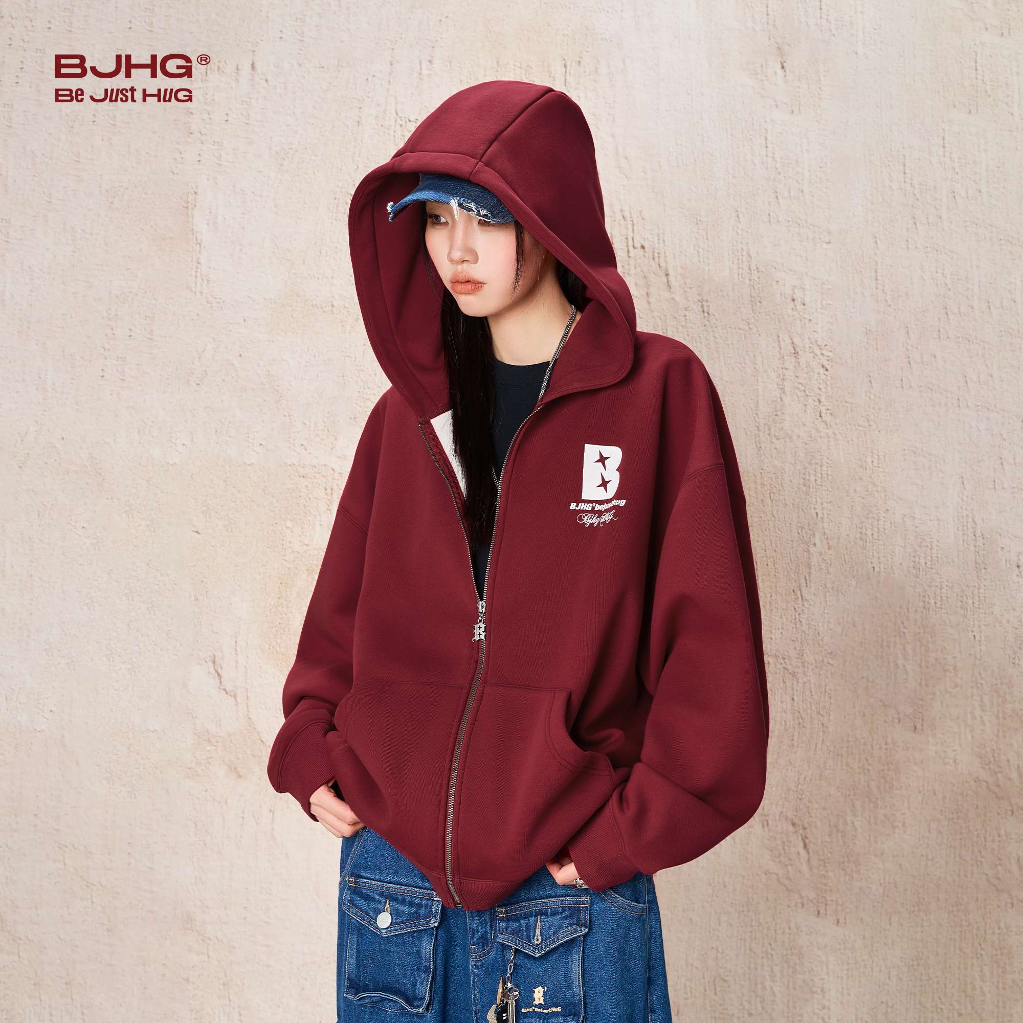レディース スウェット BJHG オーバーサイズジップアップパーカー