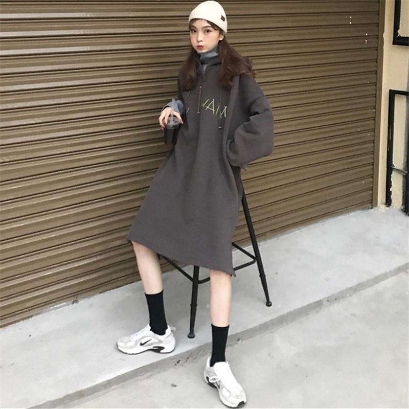 レディース スウェット ゆったりフード付きスウェットワンピース