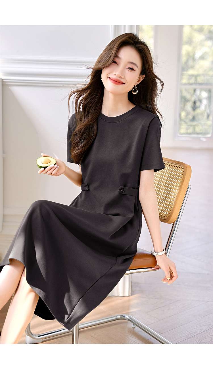 レディース スウェット エレガントシンプル ベルト付き ミディ丈ワンピース