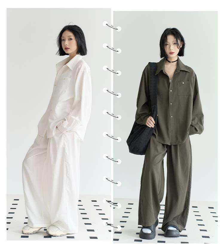 レディース スウェット ゆったりシルエットのシャツパンツセット