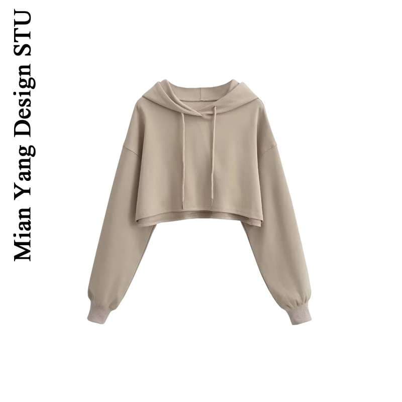 レディース スウェット シンプルクロップドパーカー ワイドスリーブ