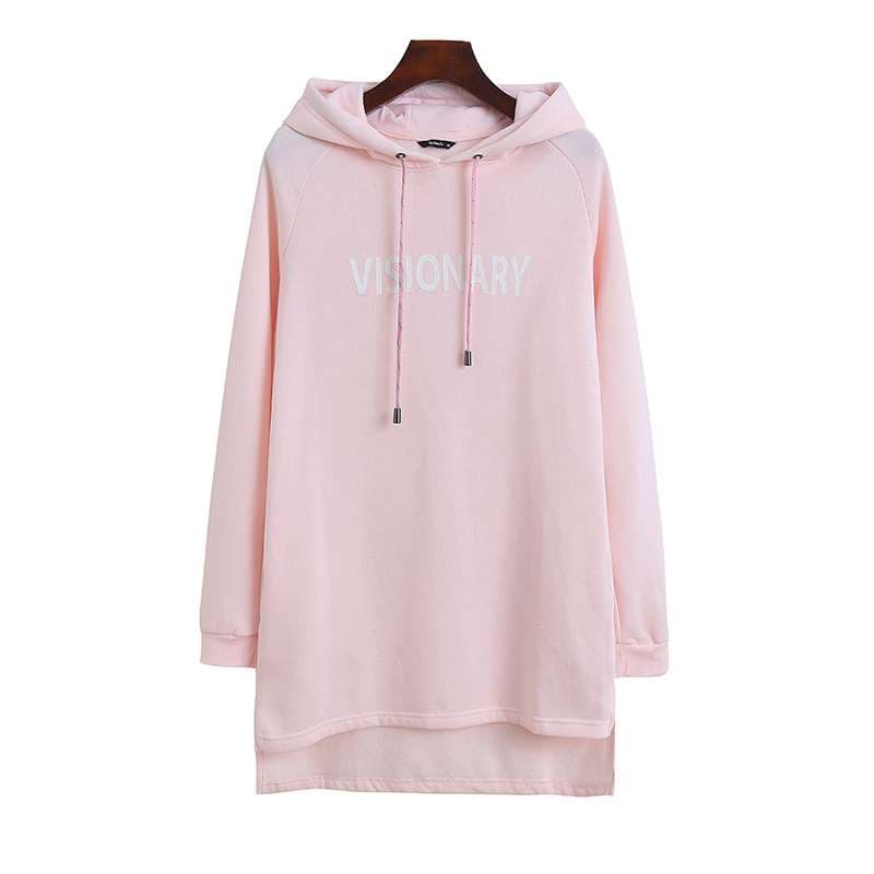 レディース スウェット メッセージ入りゆったりパーカーワンピ