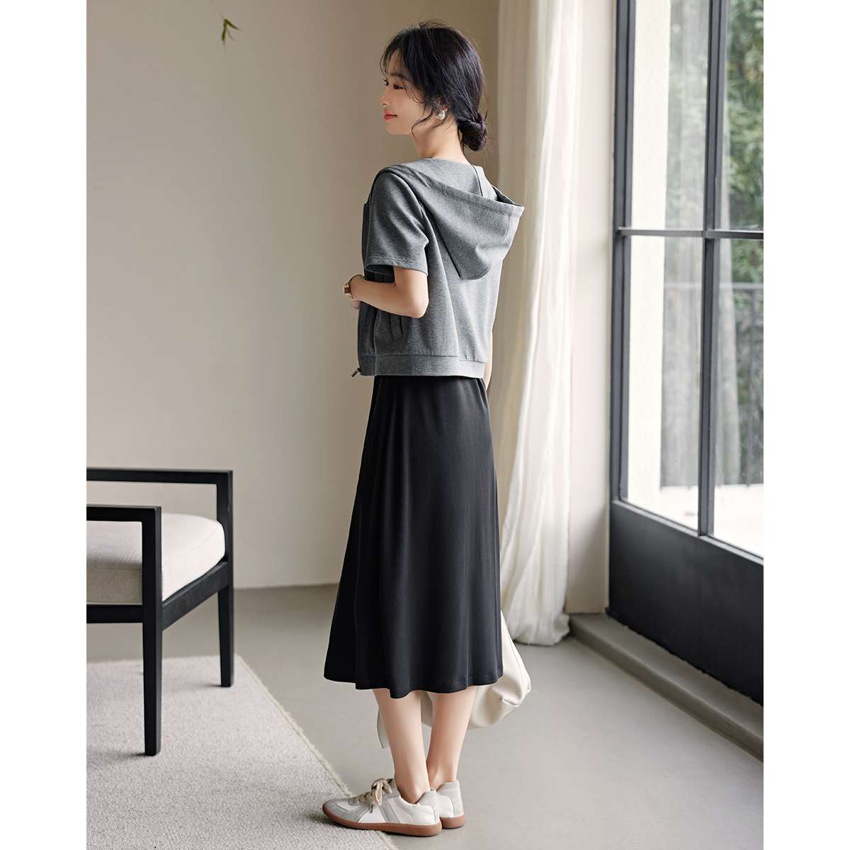 レディース スウェット リラックスフーディ＆マキシワンピースセット