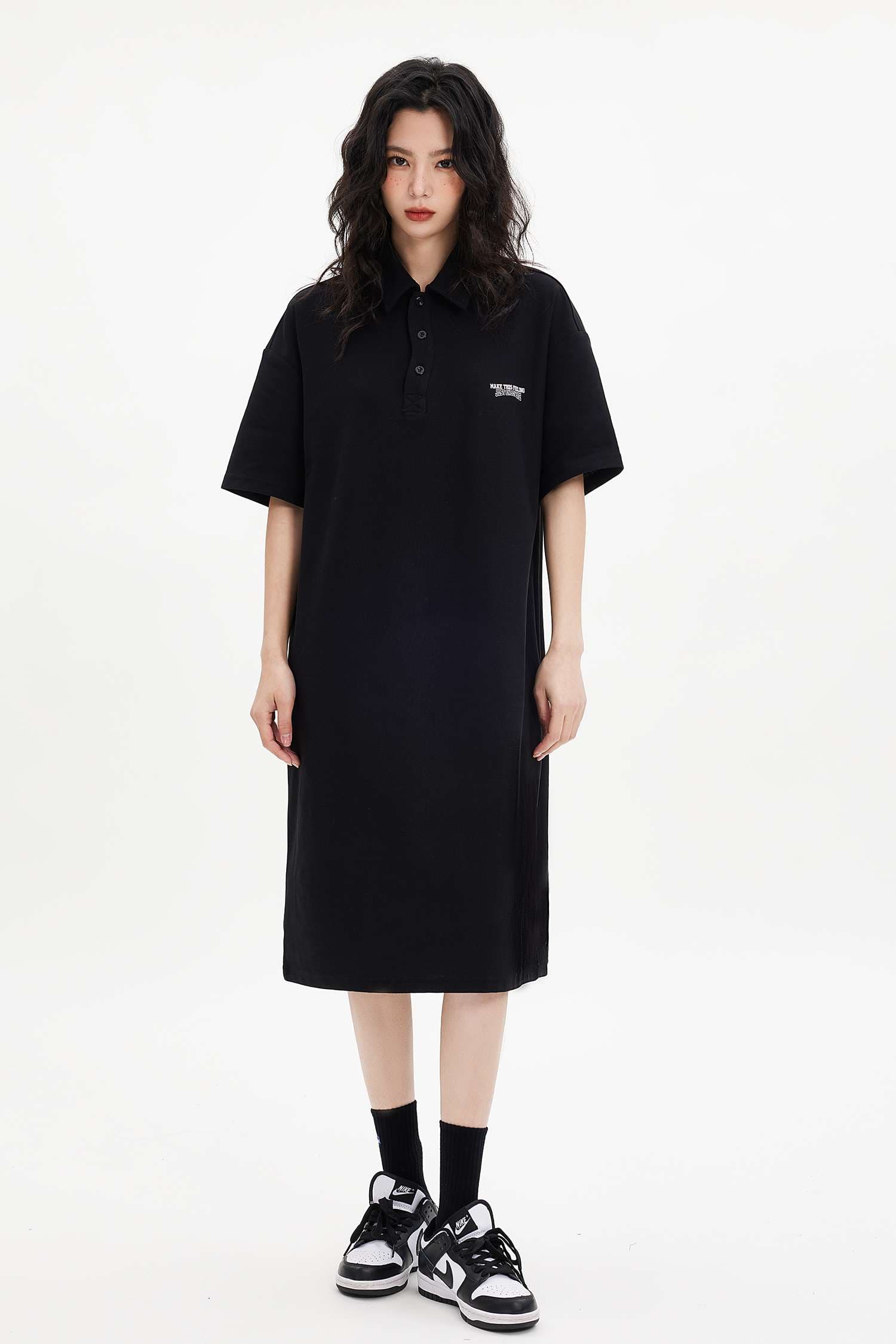 レディース スウェット オーバーサイズポロシャツワンピース