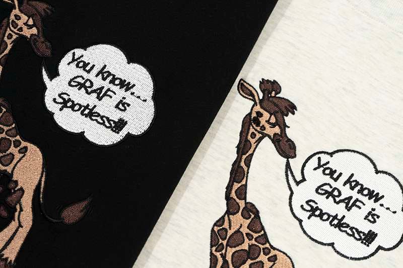 レディース スウェット キリン刺繍入りユーモアTシャツ