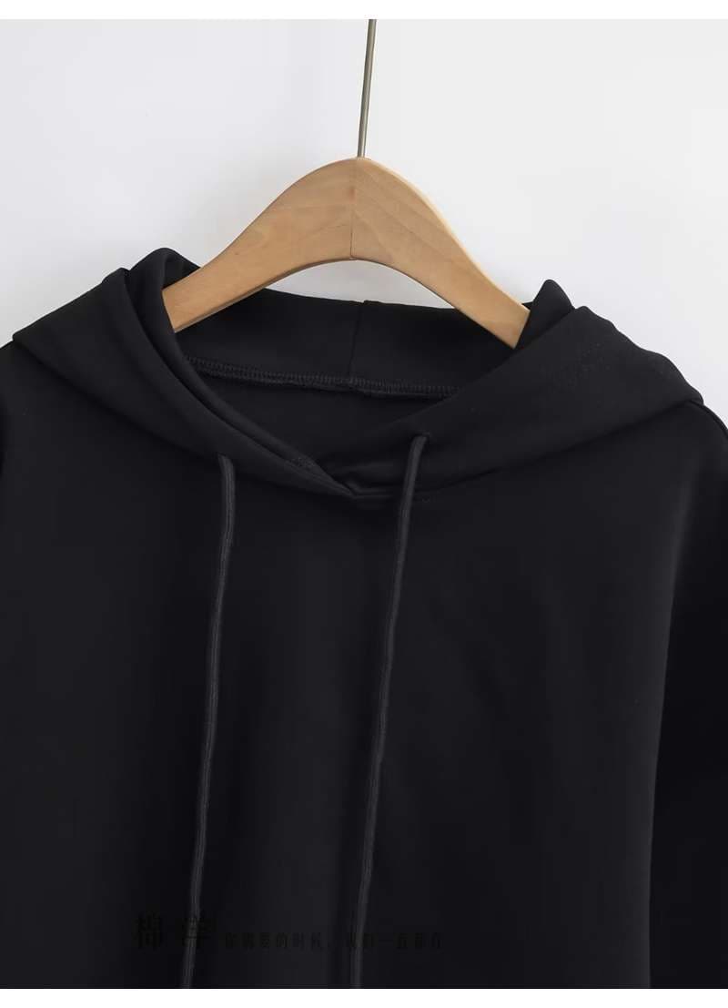 レディース スウェット シンプルクロップドパーカー ワイドスリーブ