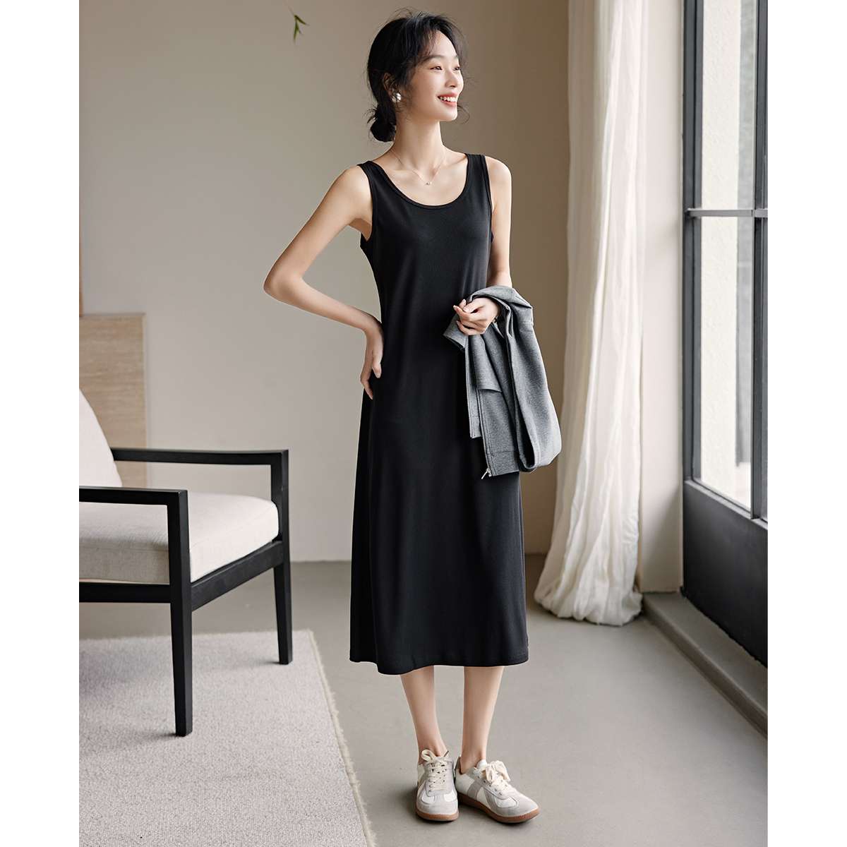 レディース スウェット リラックスフーディ＆マキシワンピースセット