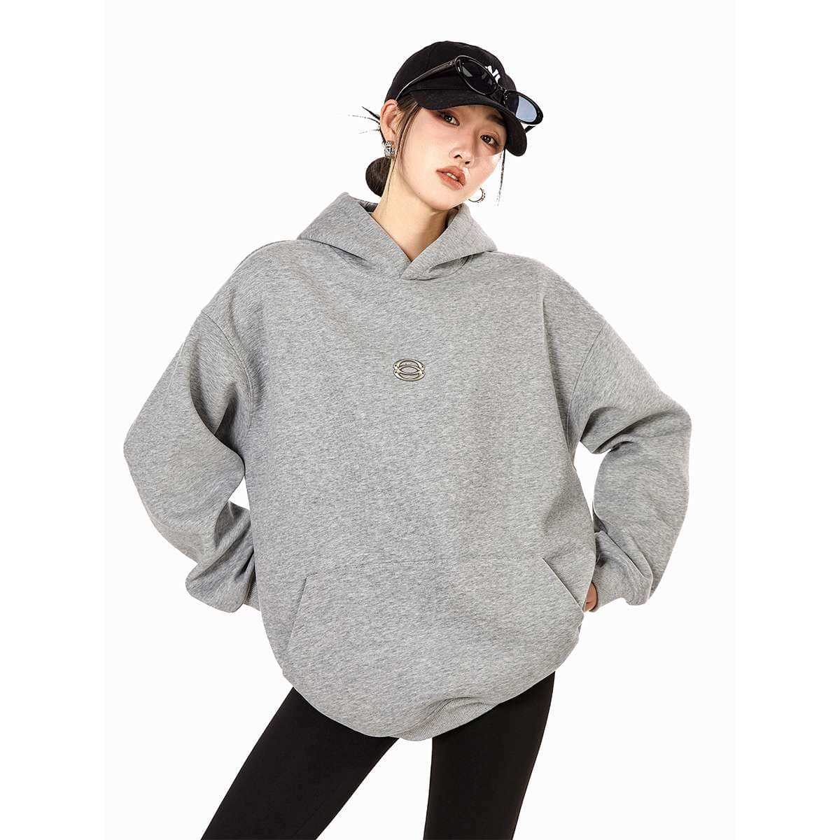 レディース スウェット オーバーサイズ ミニマルロゴ パーカー